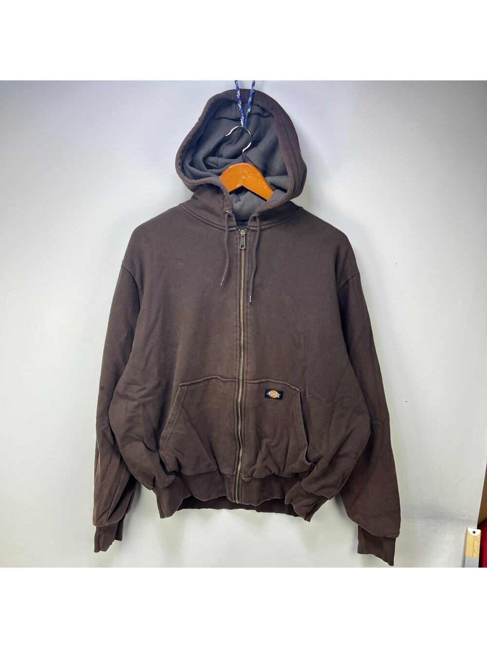 Vintage Dickies Brown Thermal Lined Zip Work Hoodie XL